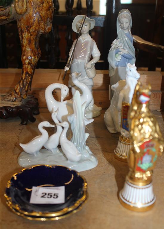 5 pcs of Lladro & a Nao group of ducks, 2 Minton Queens beasts figures etyc